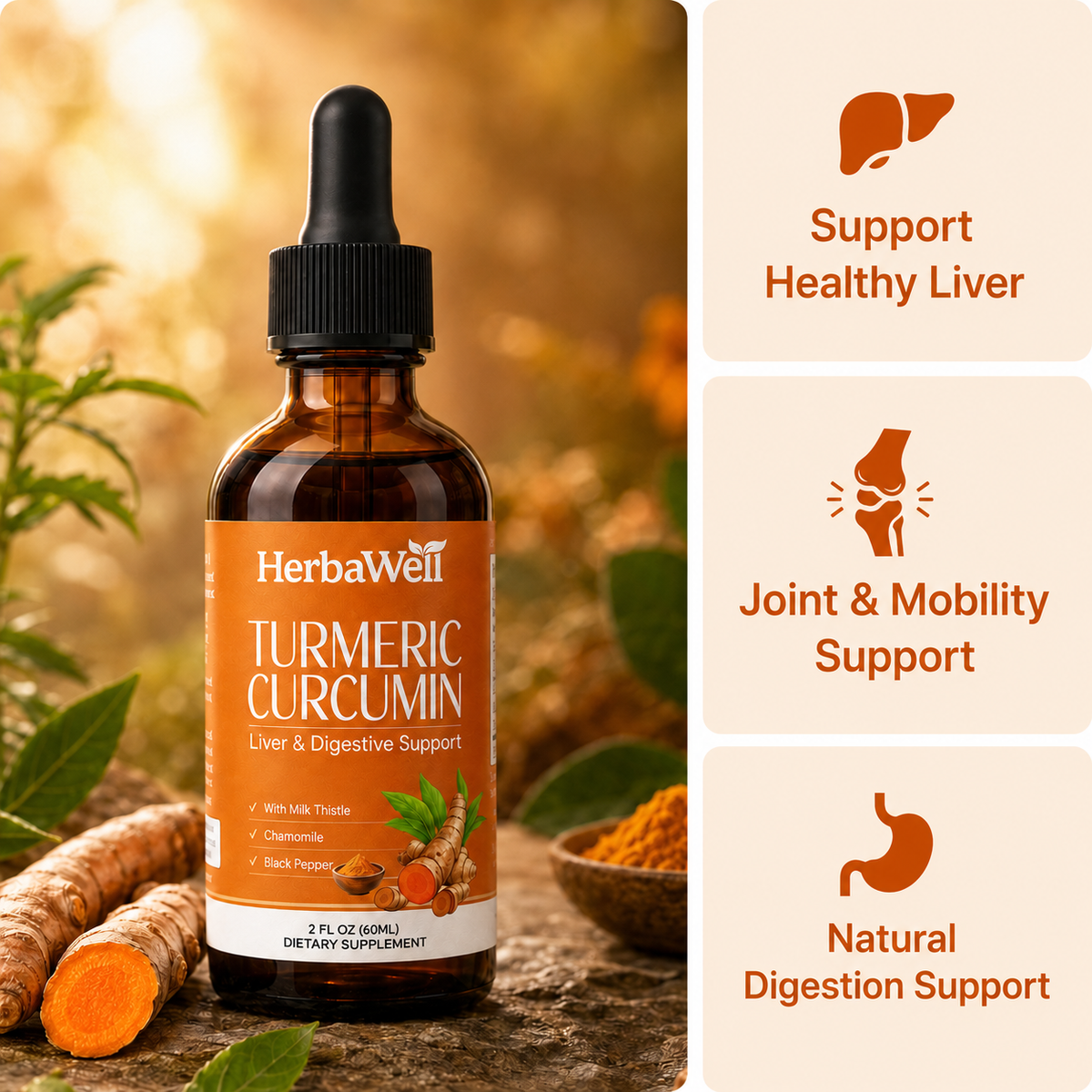 HerbaWell Turmeric Curcumin Extract Drops